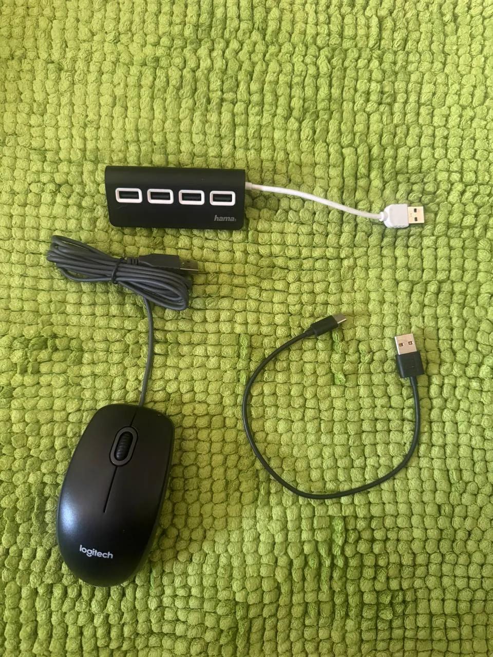 USB-хаб Hama мышь Logitech кабель USB-A USB-C комплект
