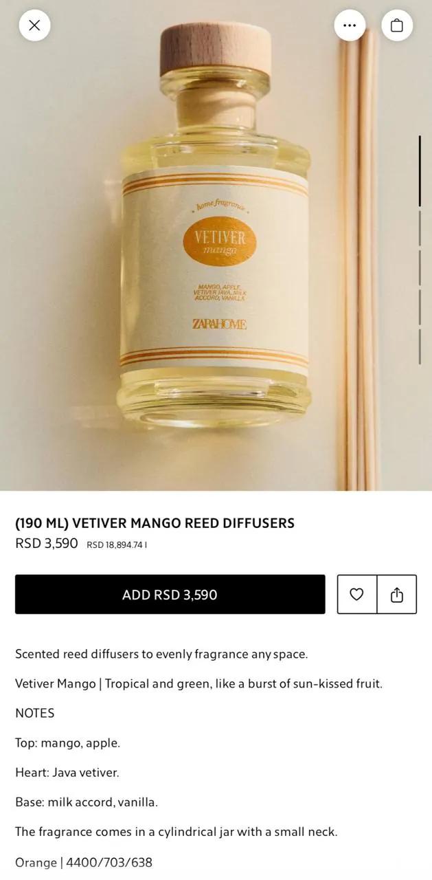 Аромадиффузор Zara Home La Gelateria Vetiver Mango
