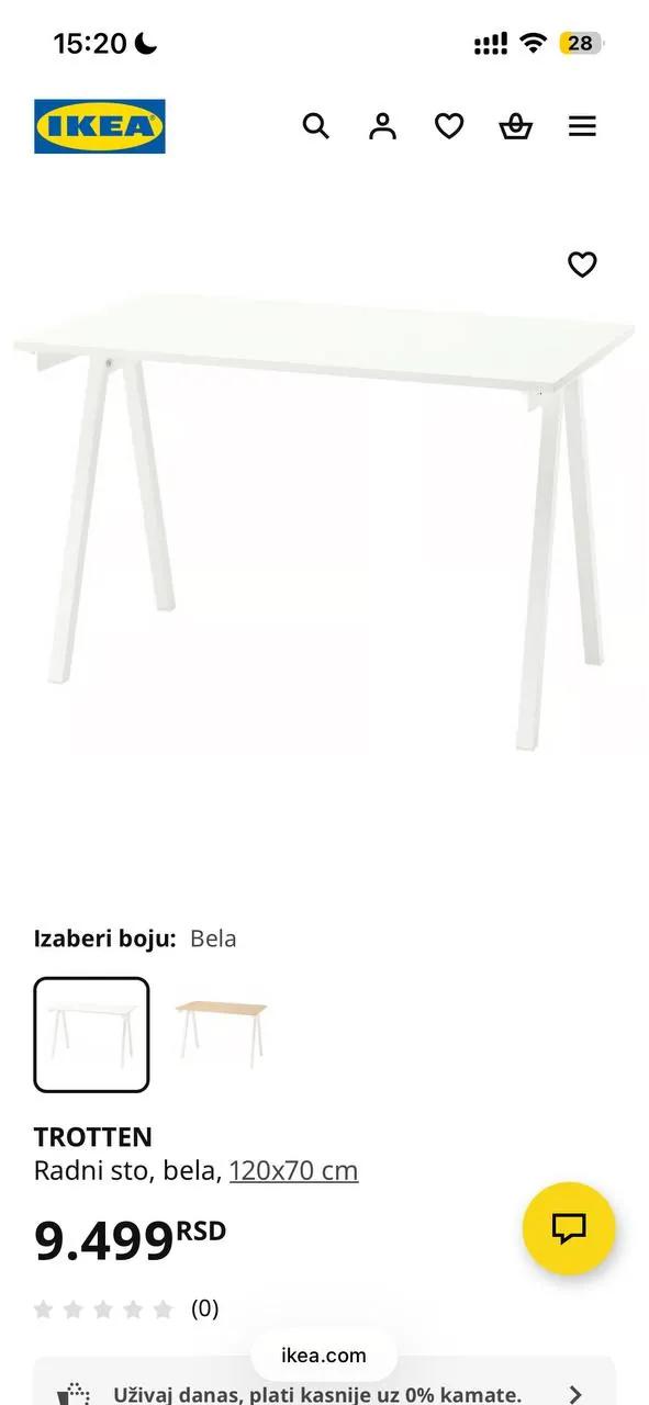 Стол IKEA TROTTEN белый 120x70