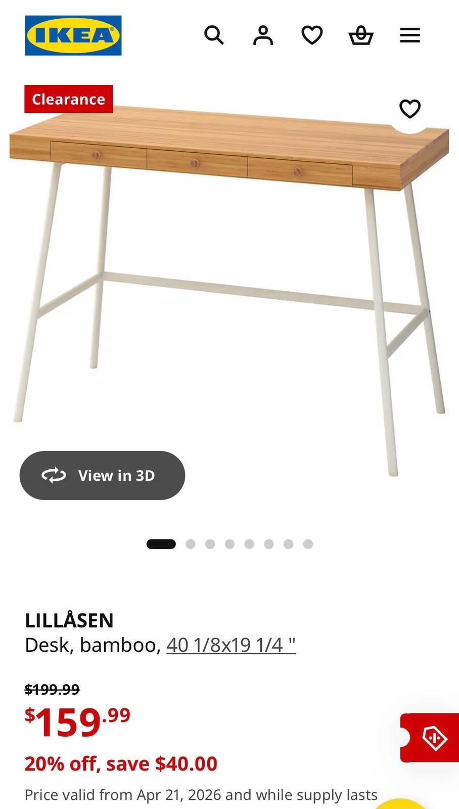 Письменный стол IKEA LILLÅSEN с 3 ящиками