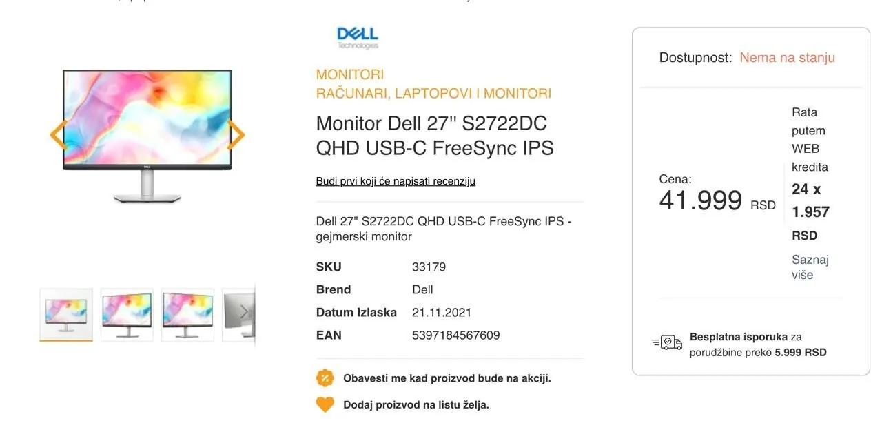 Монитор Dell 27 S2722DC QHD USB-C IPS