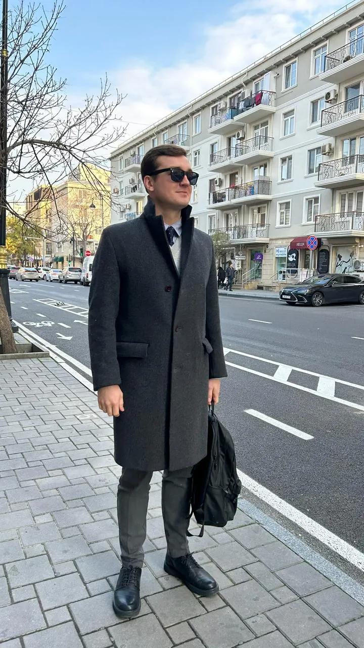 Мужское пальто шерстяное тёмно-серое размер L