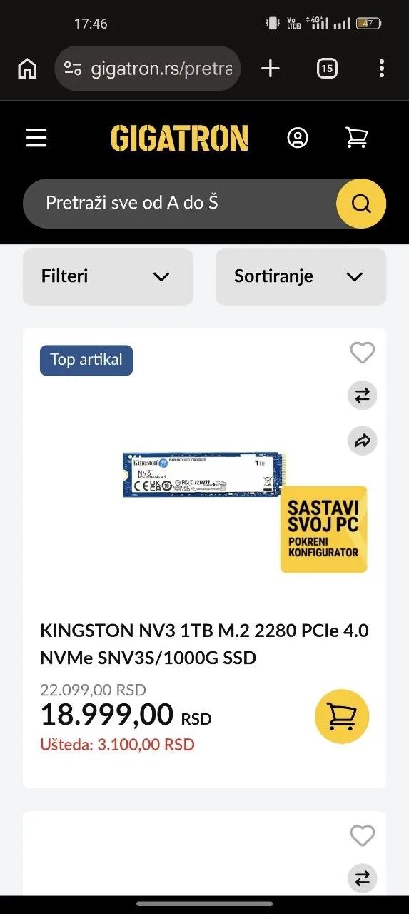 SSD Kingston NV3 1 ТБ M.2 NVMe Нови-Сад