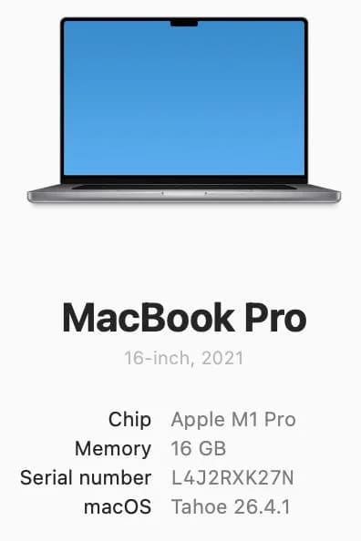 MacBook Pro 16 M1 Pro 16GB 512GB 2021