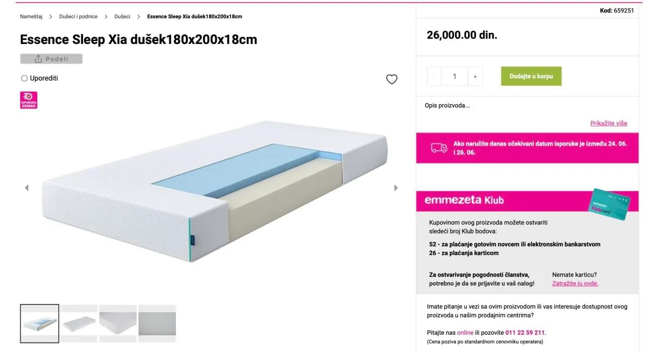 Матрас Essence Sleep Xia 180x200