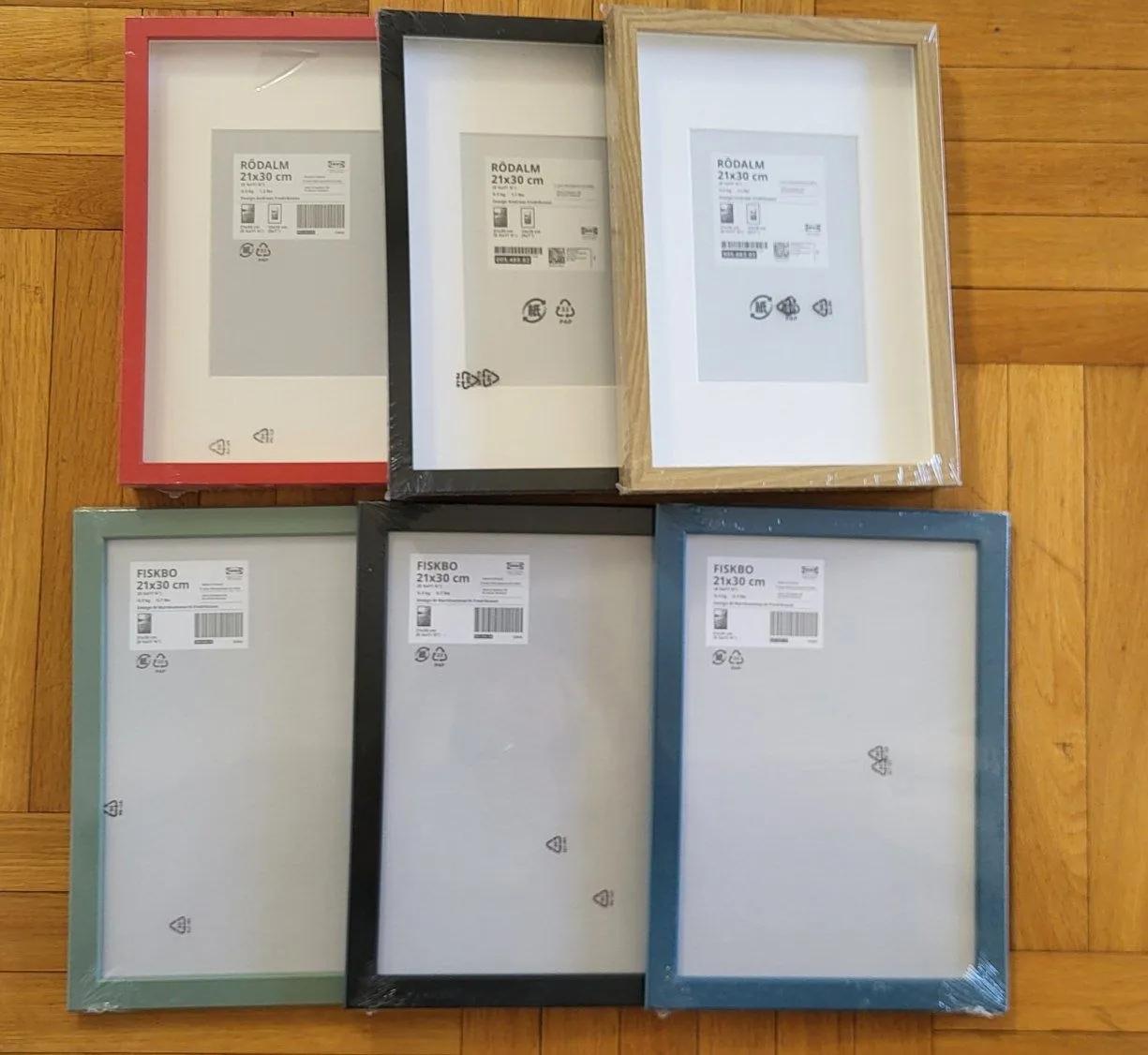 Рамки IKEA FISKBO и RÖDALM 21×30 нераскрытые несколько цветов