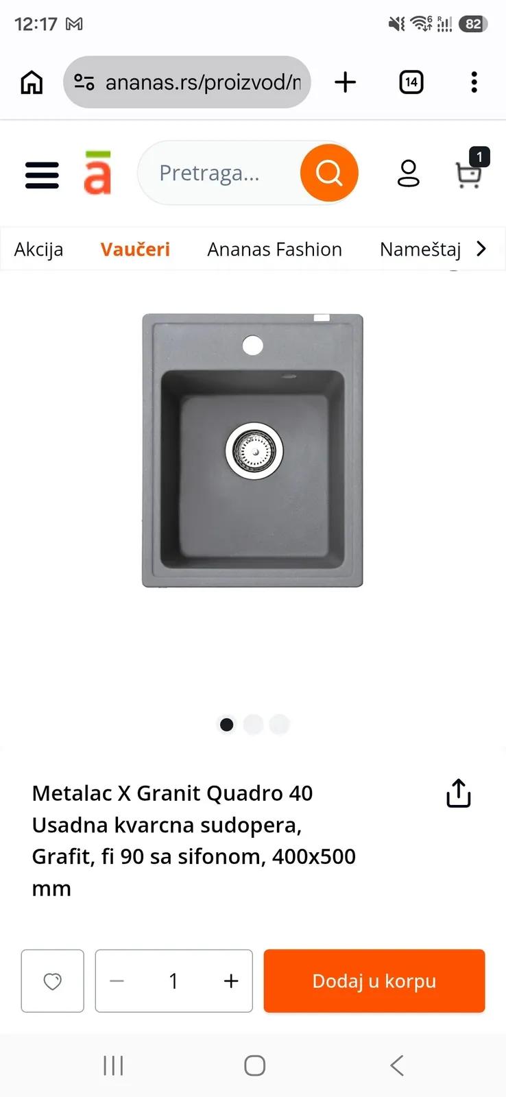 Раковина Metalac графит 400×500 новая