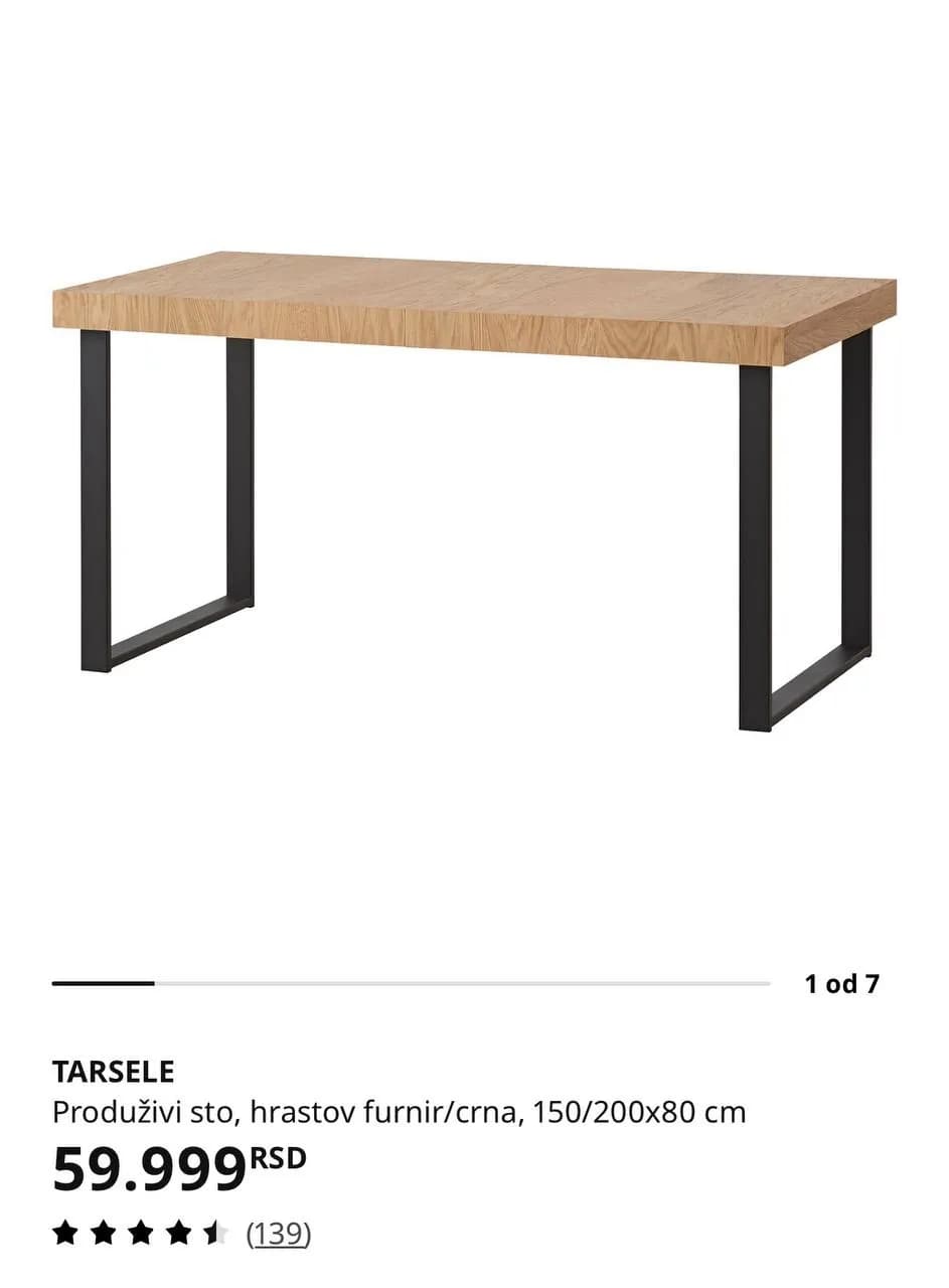 Раздвижной обеденный стол IKEA Tarsele
