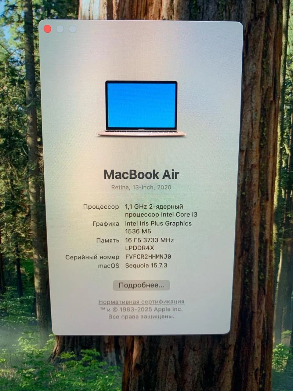 MacBook Air 2020 i3 13 дюймов 16/256 ГБ 4
