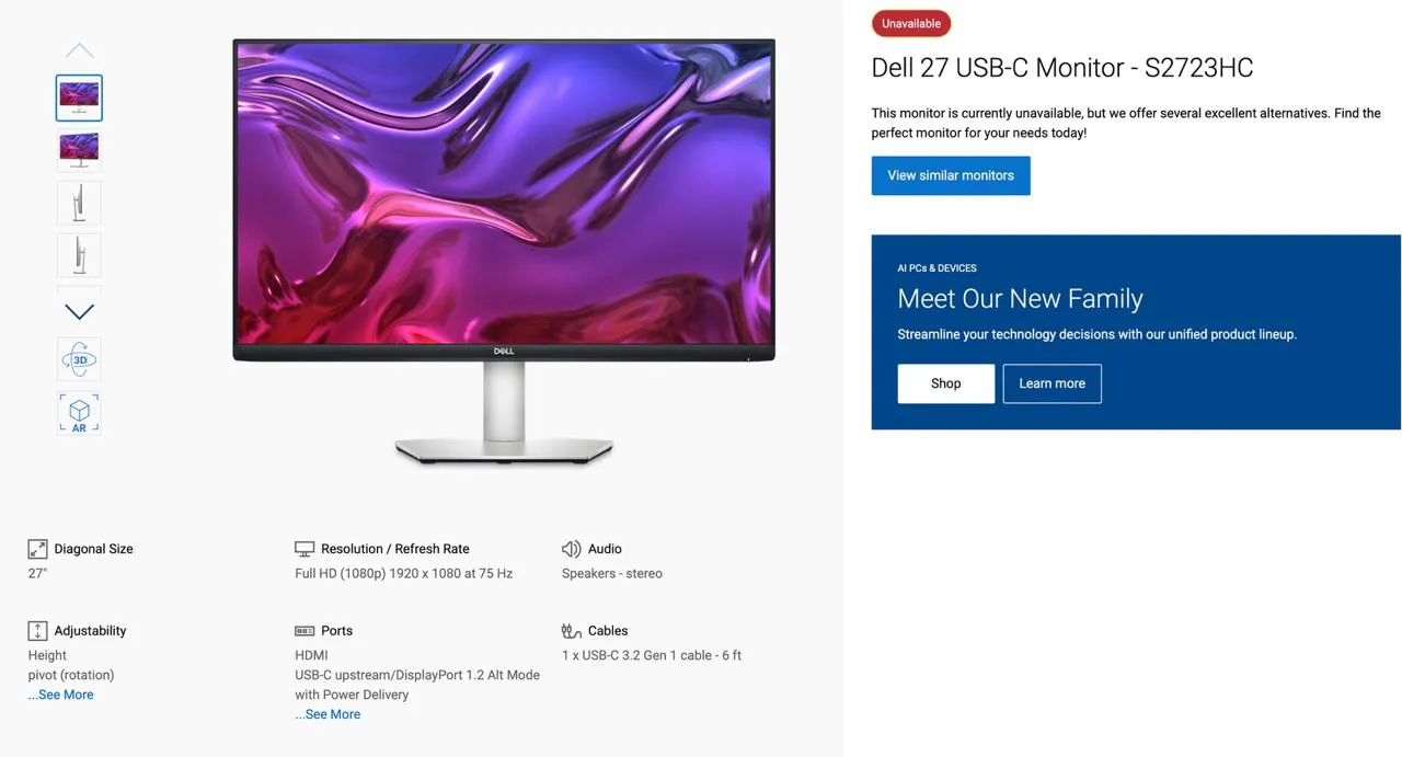 Монитор Dell 27 дюймов USB-C S2723HC 3
