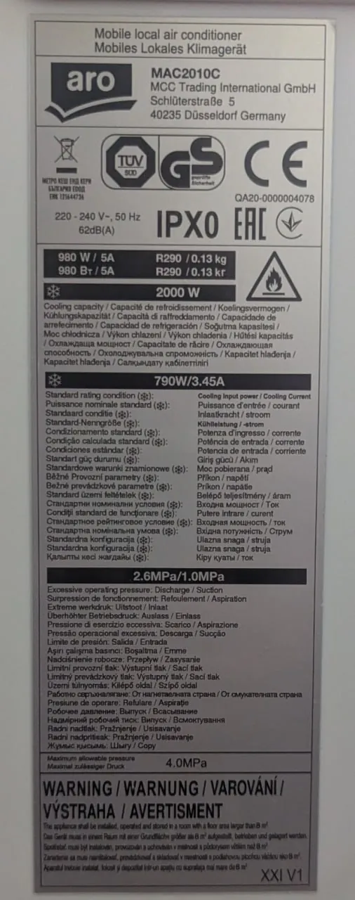 Мобильный кондиционер ARO MAC2010C 3