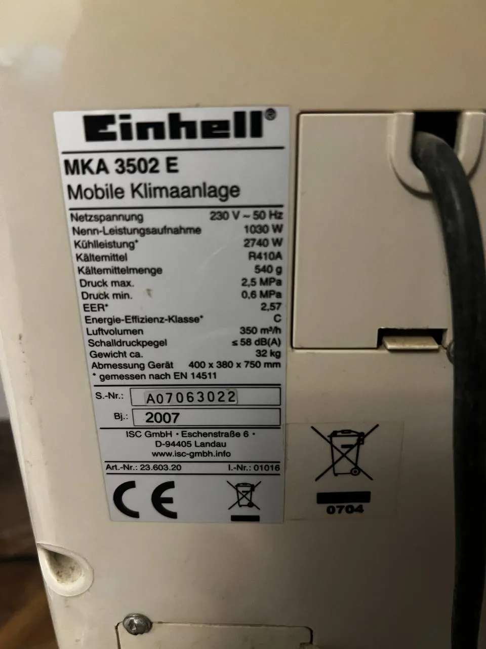 Напольный кондиционер Einhell мобильный 4