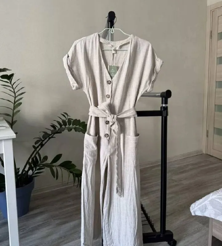 Льняной комбинезон H&M и платье MANGO 1