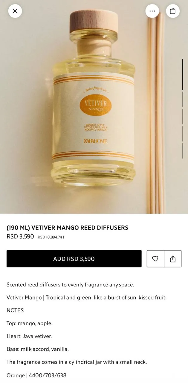 Аромадиффузор Zara Home La Gelateria Vetiver Mango 1