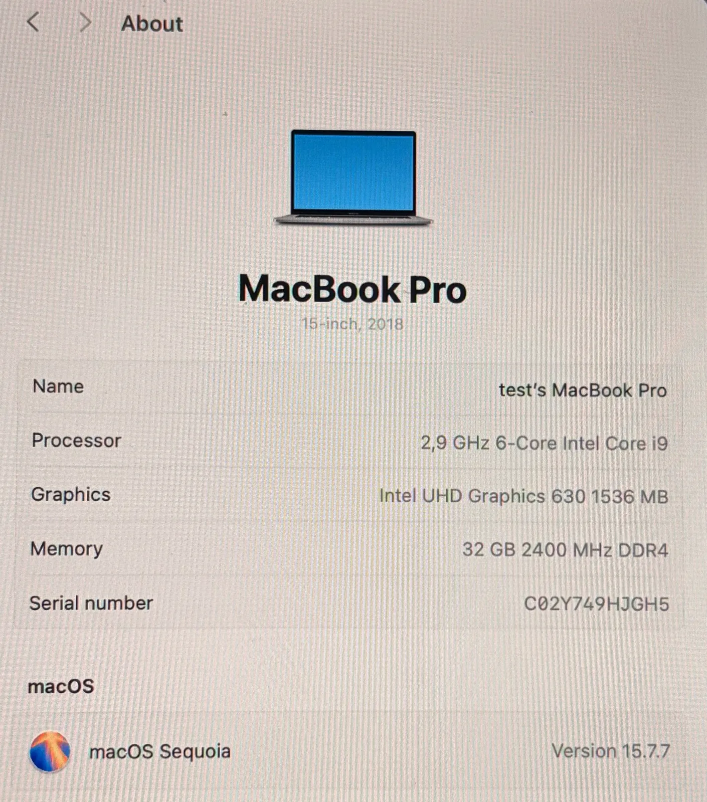 **MacBook Pro 15" (2018)** 3