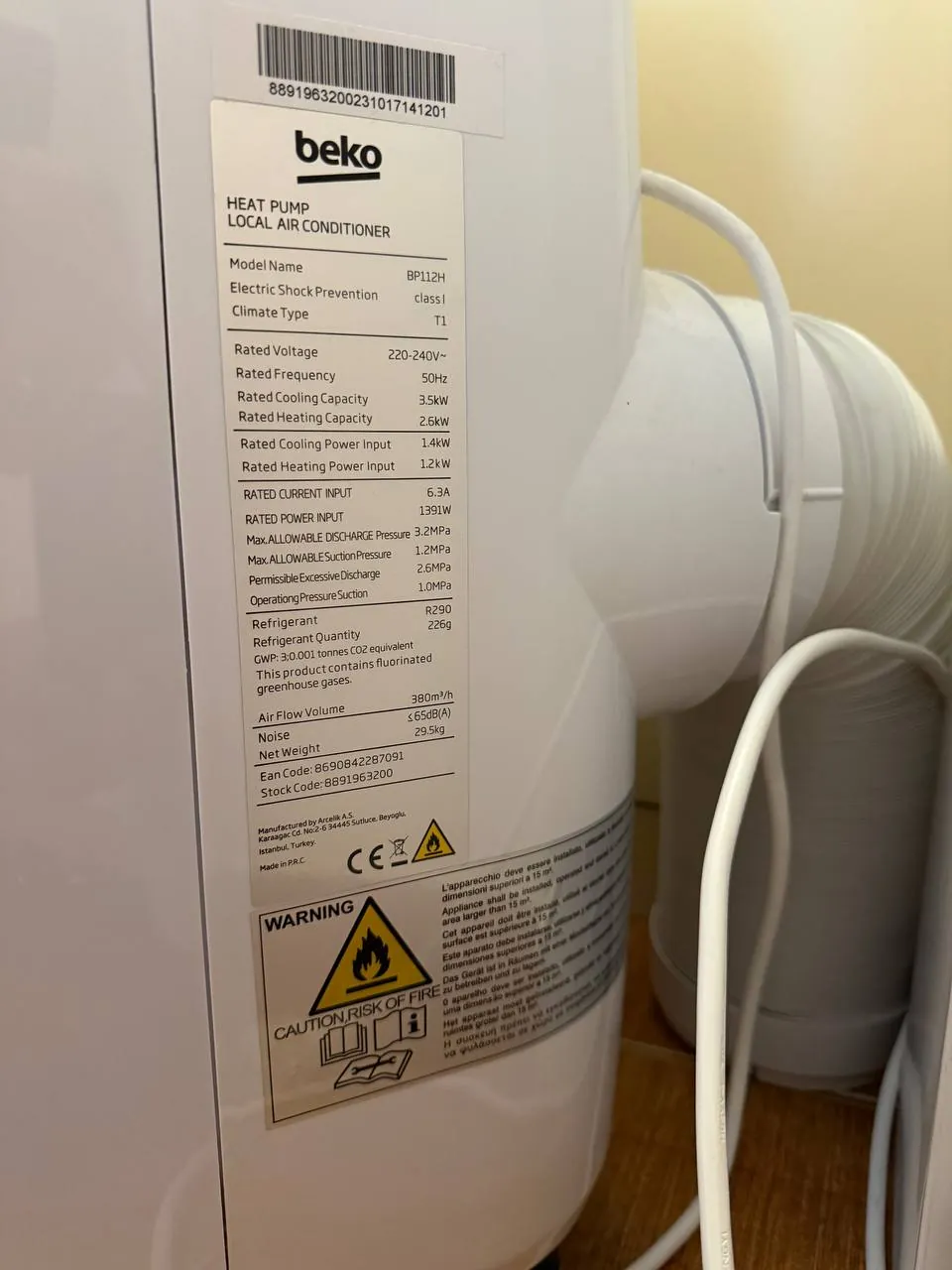 Мобильный кондиционер Beko BP112H 3
