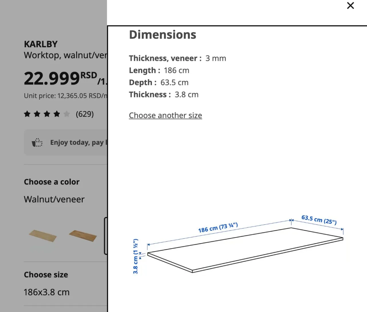 Столешница IKEA Karlby, орех. Использовалась как рабочее место. 2