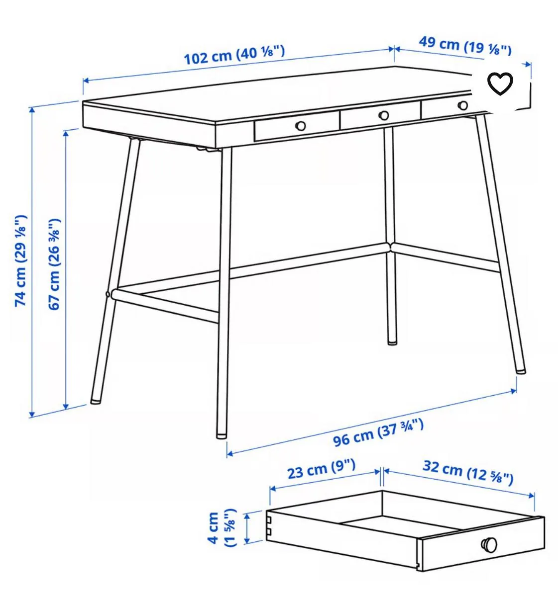 Письменный стол IKEA LILLÅSEN с 3 ящиками 6