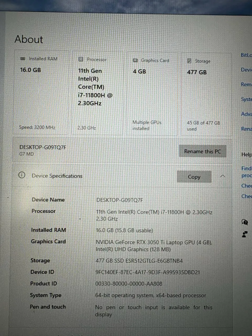 Ноутбук Gigabyte G7 MD i7 RTX 3050 Ti Земун 3