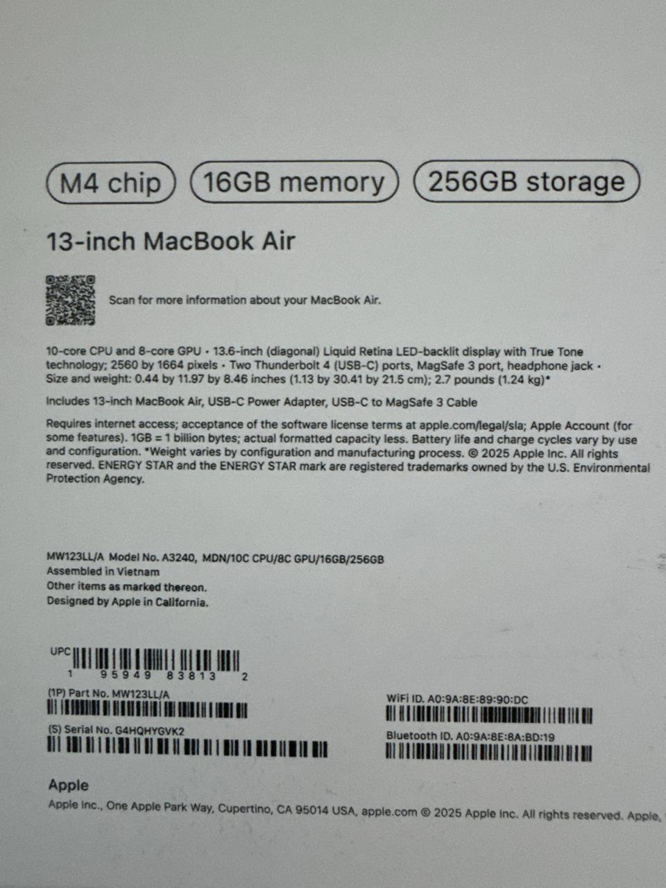MacBook Air M4 13 16 256 5
