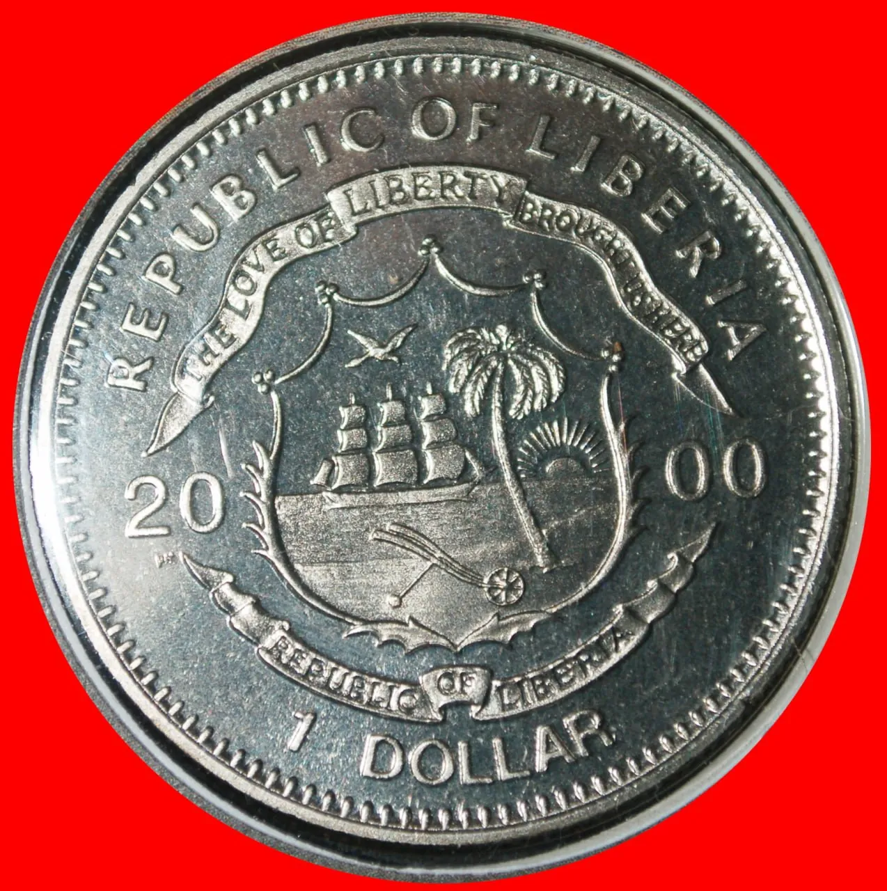 Монета Liberia 1 Dollar 2000 с двумя ошибками UNC 2