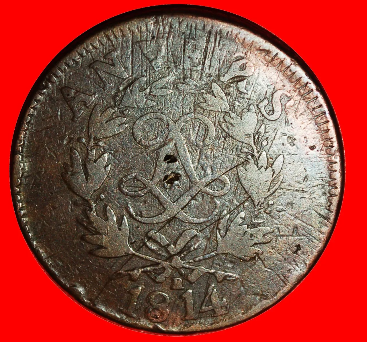Монета Франция-Бельгия 10 сантимов 1814 Луи XVIII 2