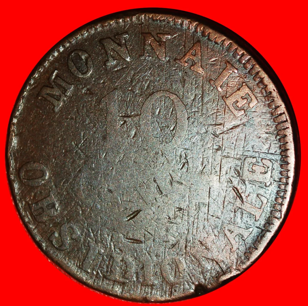 Монета Франция-Бельгия 10 сантимов 1814 Луи XVIII 3
