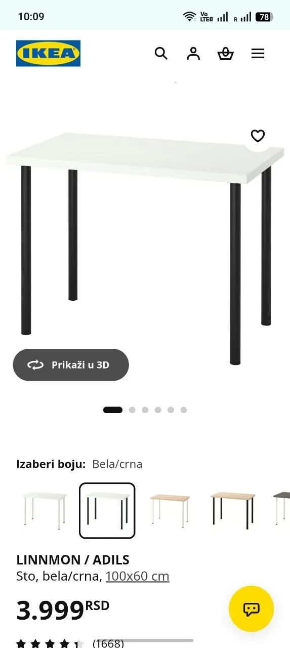 Стол IKEA Linnmon с чёрными ножками, Суботица 1
