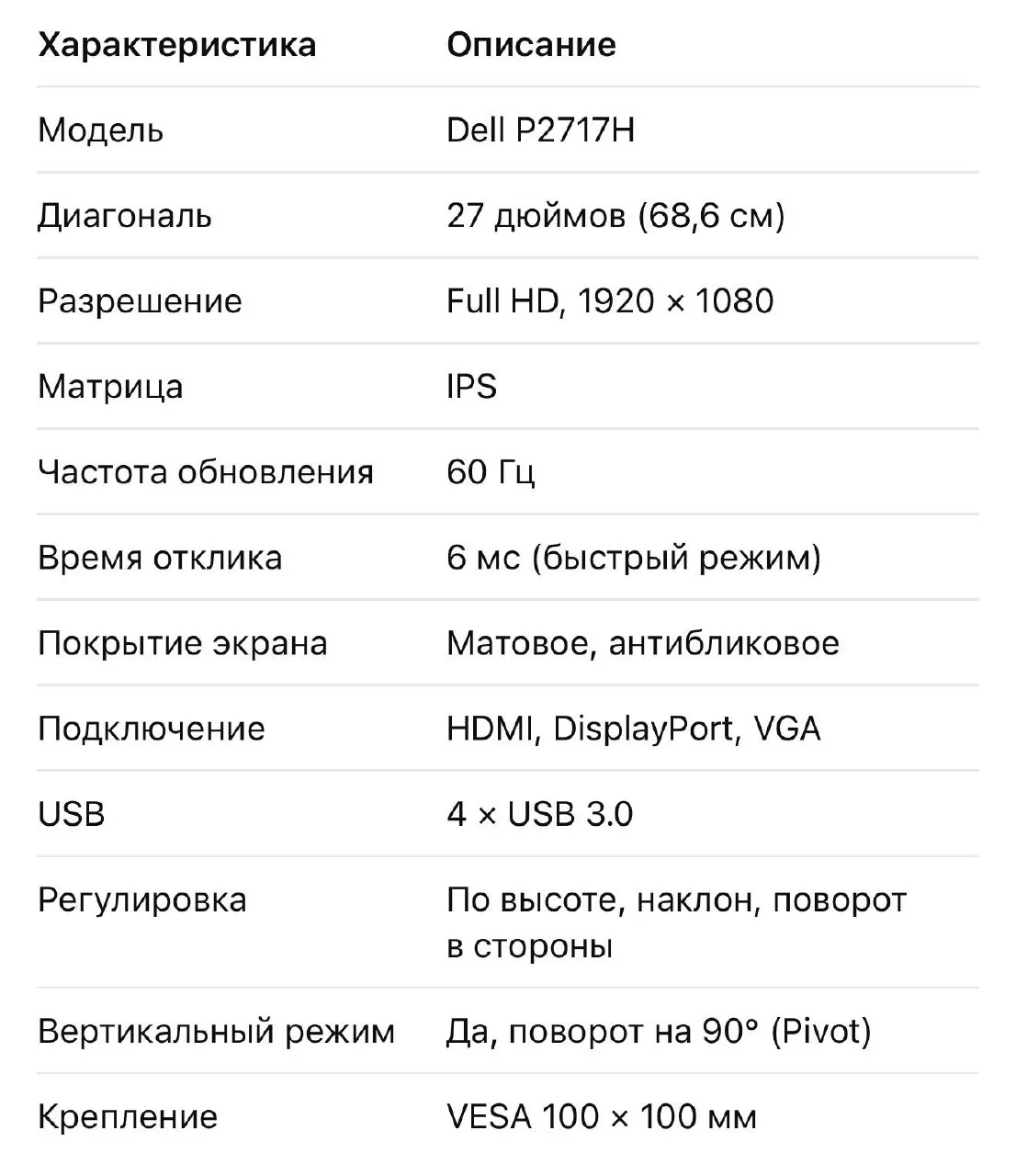 Монитор Dell P2717H 27 дюймов 7