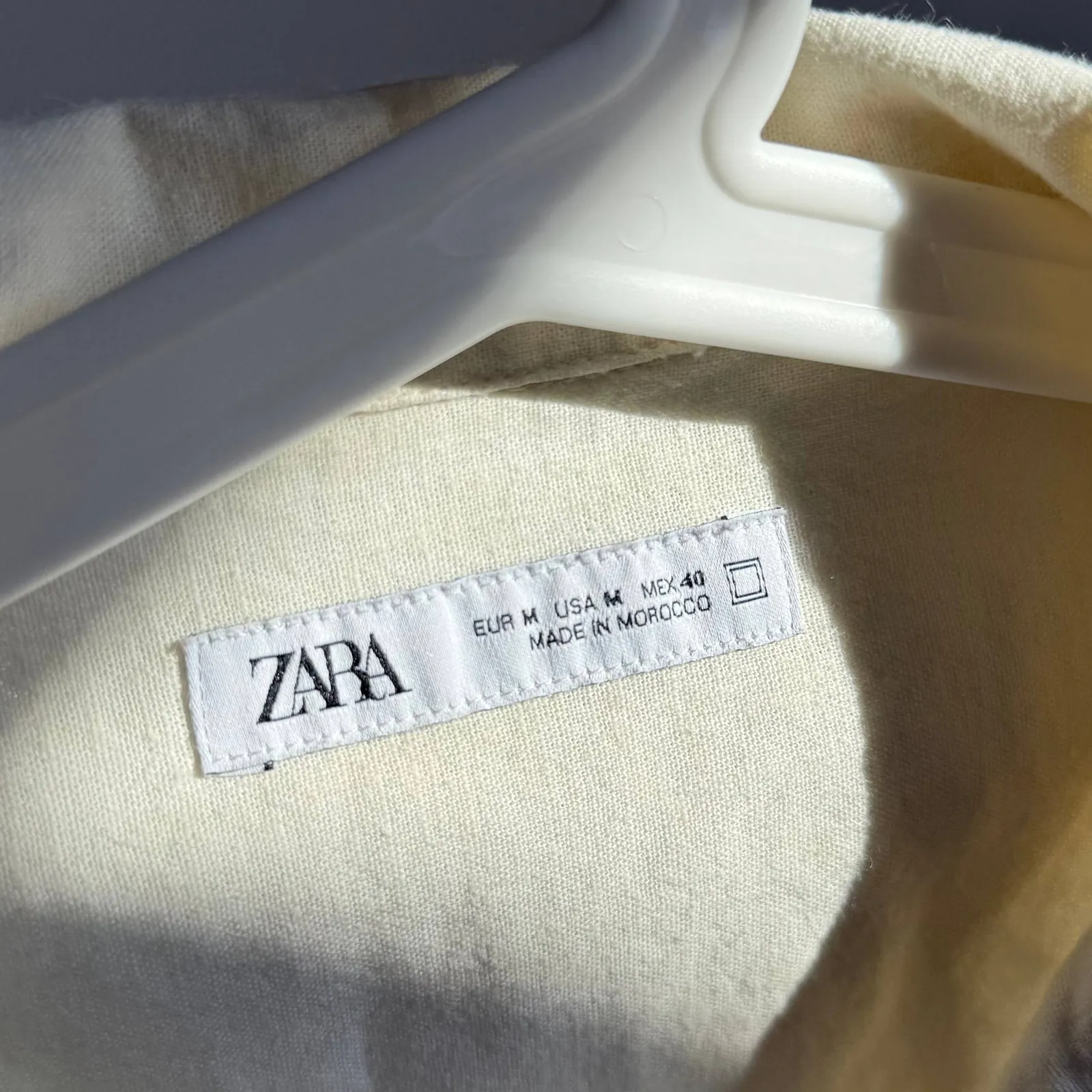 Мужская рубашка ZARA хлопок кремовая с вставкой 3