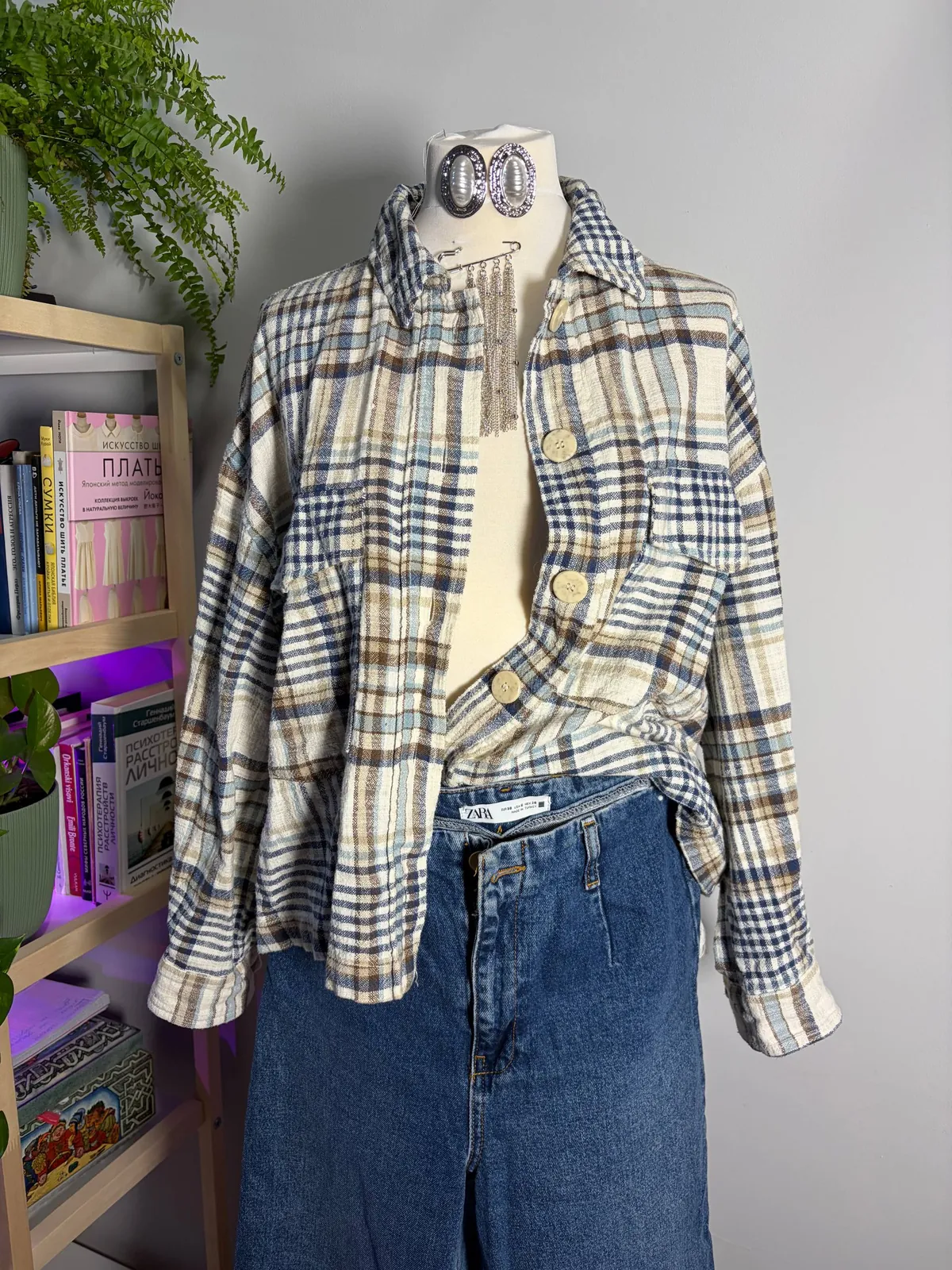 Женский костюм кроп и комплект джинсы с рубашкой Zara 4