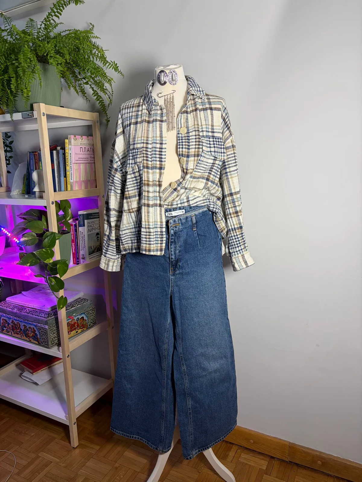 Женский костюм кроп и комплект джинсы с рубашкой Zara 3