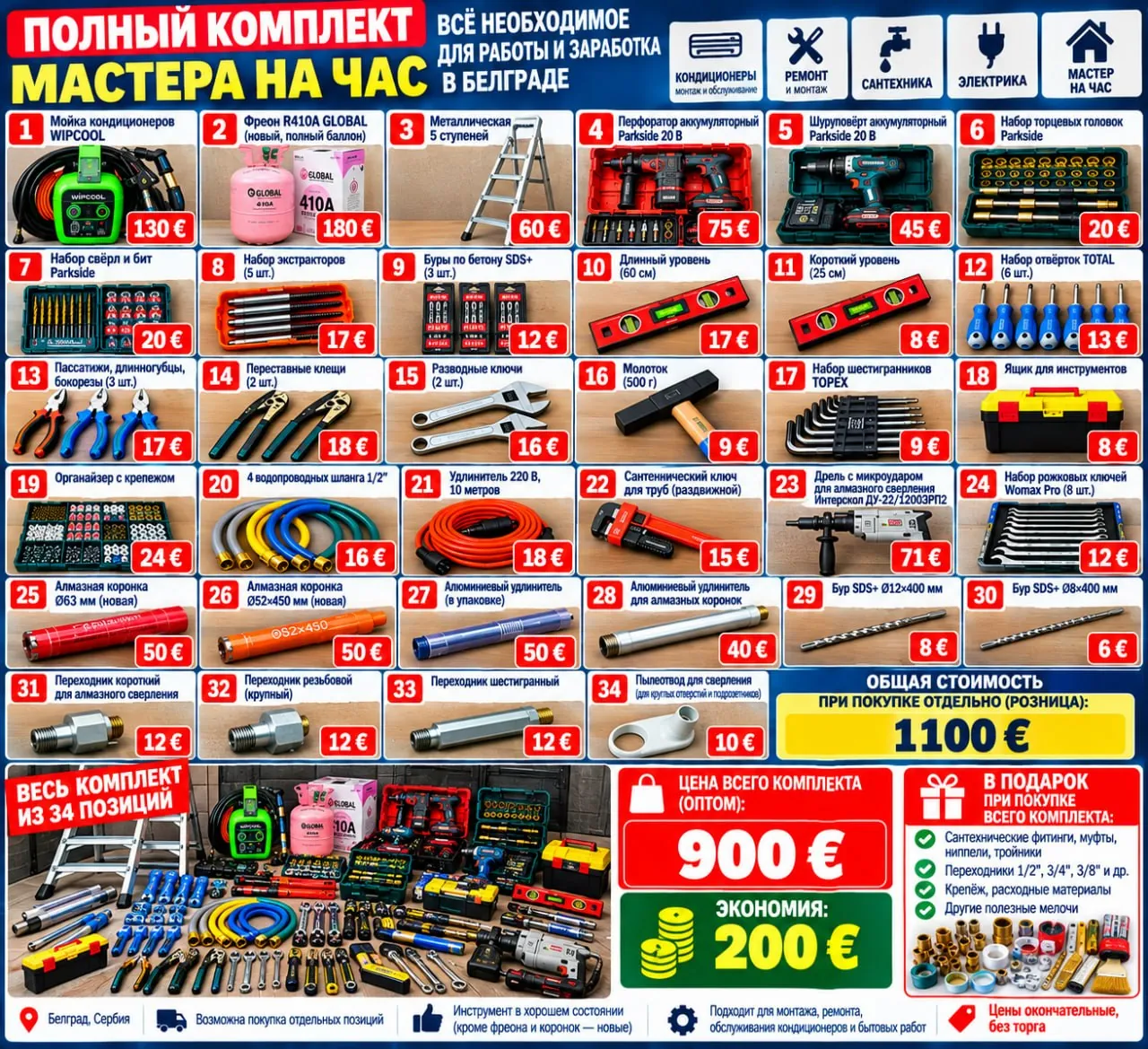 Комплект инструментов для ремонта и сантехники 1