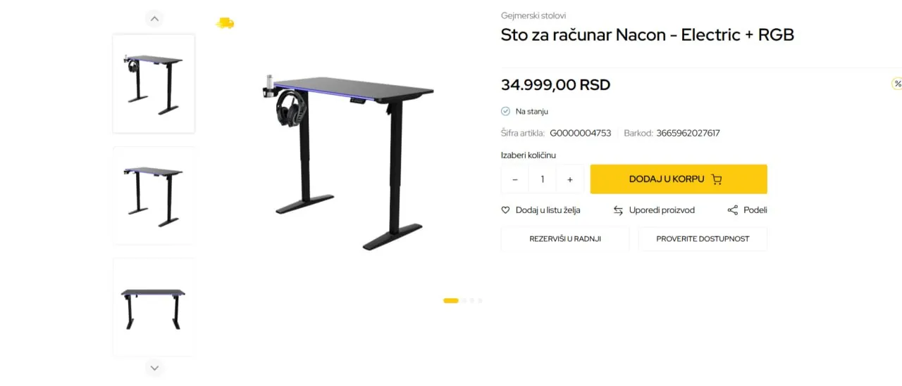 Компьютерный стол Nacon Electric RGB 120x60 1