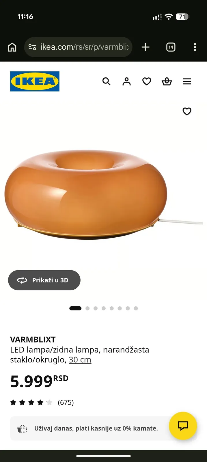 Лампа IKEA VARMBLIXT бублик оранжевая 2