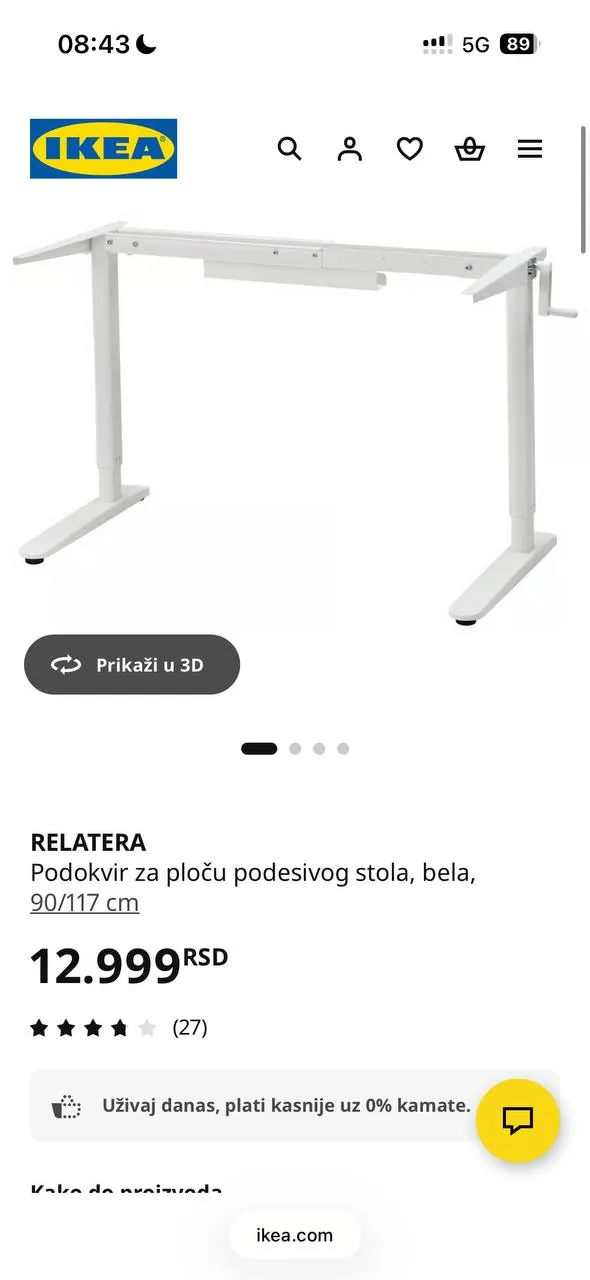 Письменный стол IKEA RELATERA 117x60 регулируемый 2