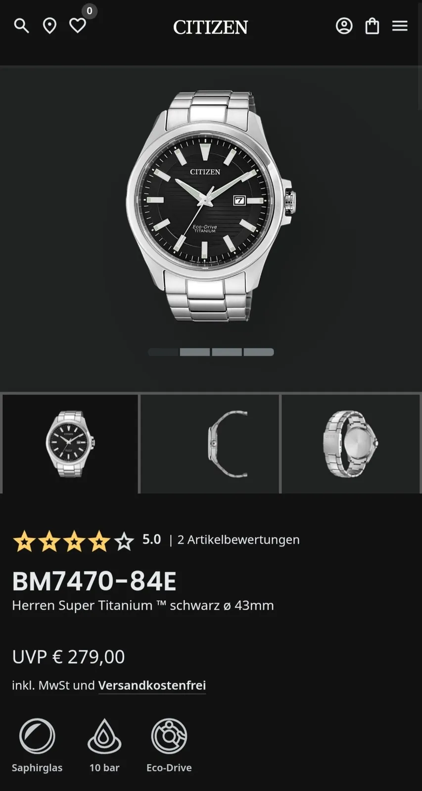 Часы Citizen титановый корпус 3