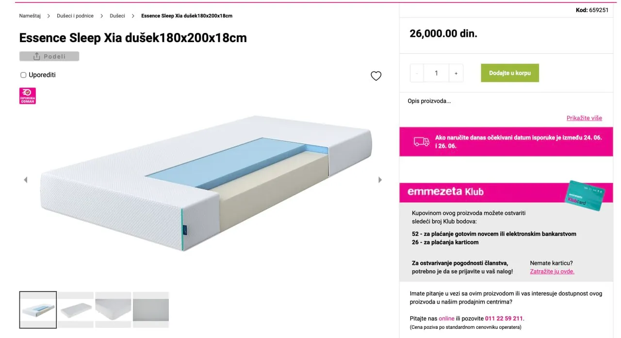 Матрас Essence Sleep Xia 180x200 1